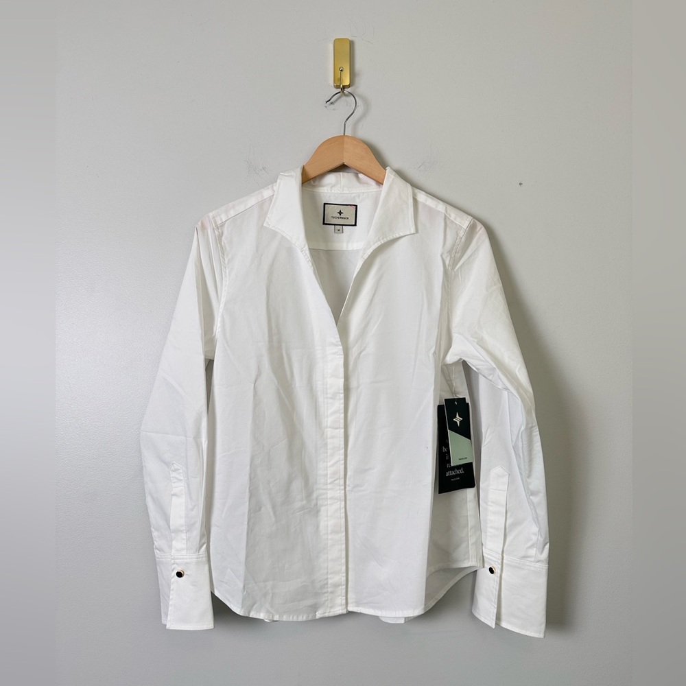 TUCKERNUCK White Bessette Button Down | Stand Collar Tailored Blouse - Picture 2 of 11